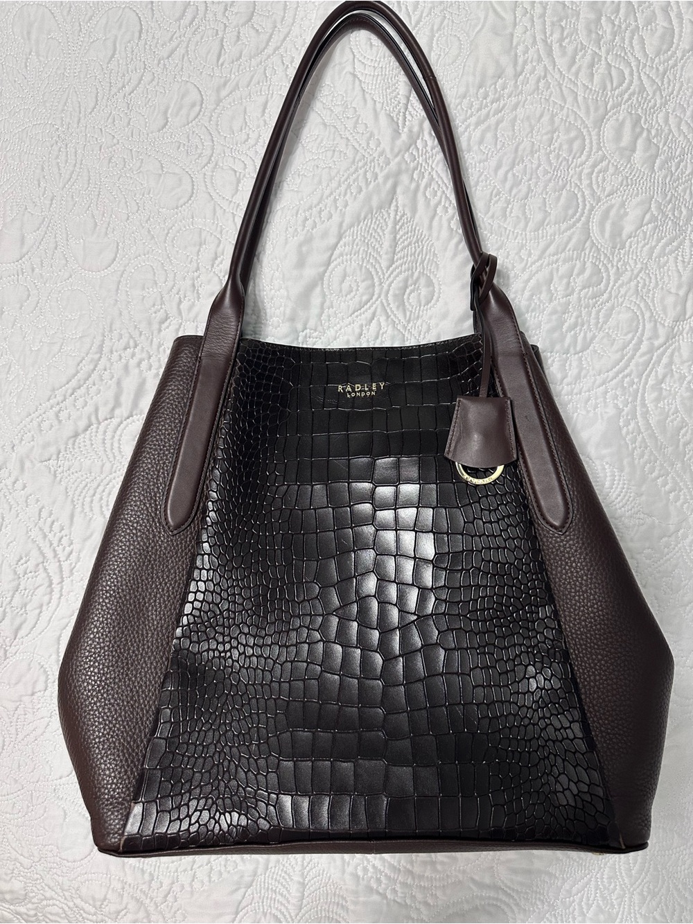 RADLEY LONDON Black Croc-Embossed and Dark Brown Leather Shoulder Bag